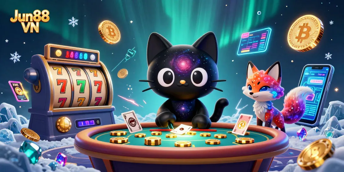 Engage in thrilling gameplay with Jun88 VN as colorful characters awaken a vibrant cosmic casino world.