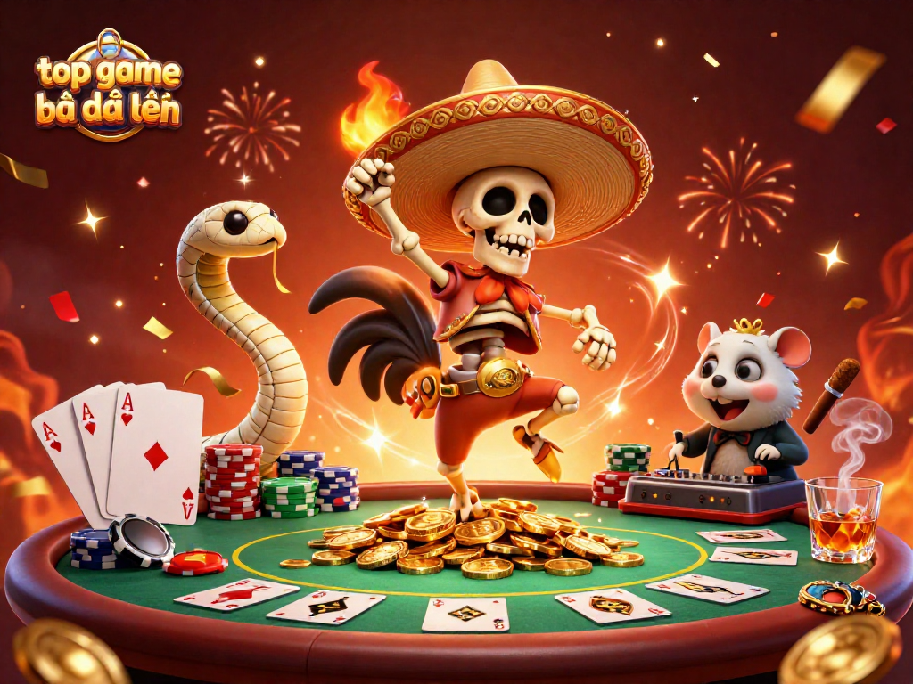 Experience the excitement of top game bài đổi thưởng with a festive 3D casino illustration.