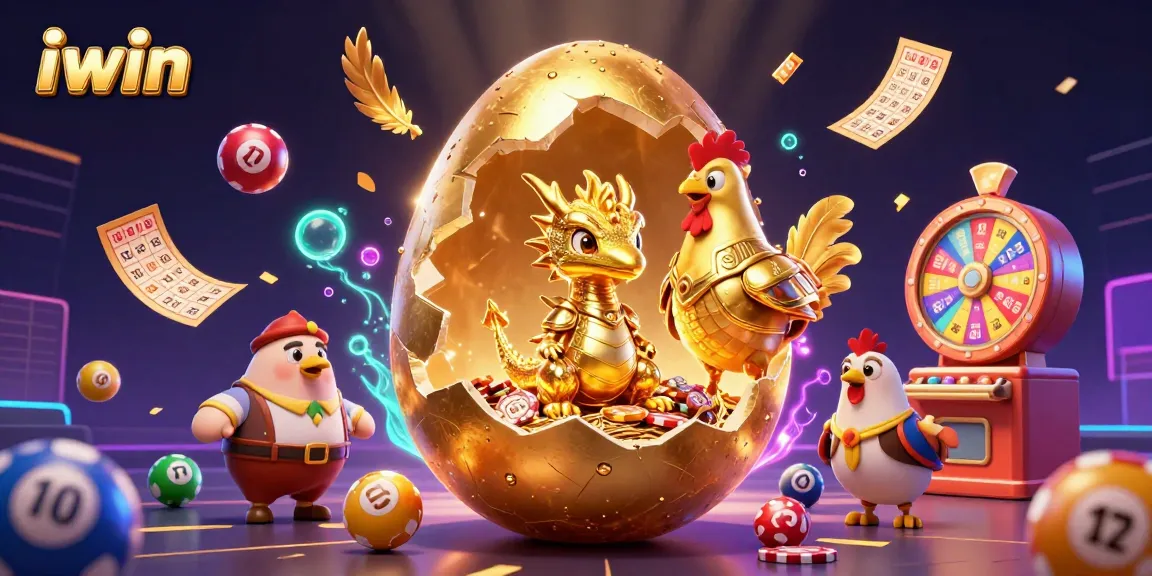 Win exciting prizes with iwin's vibrant casino-themed golden dragon illustration.