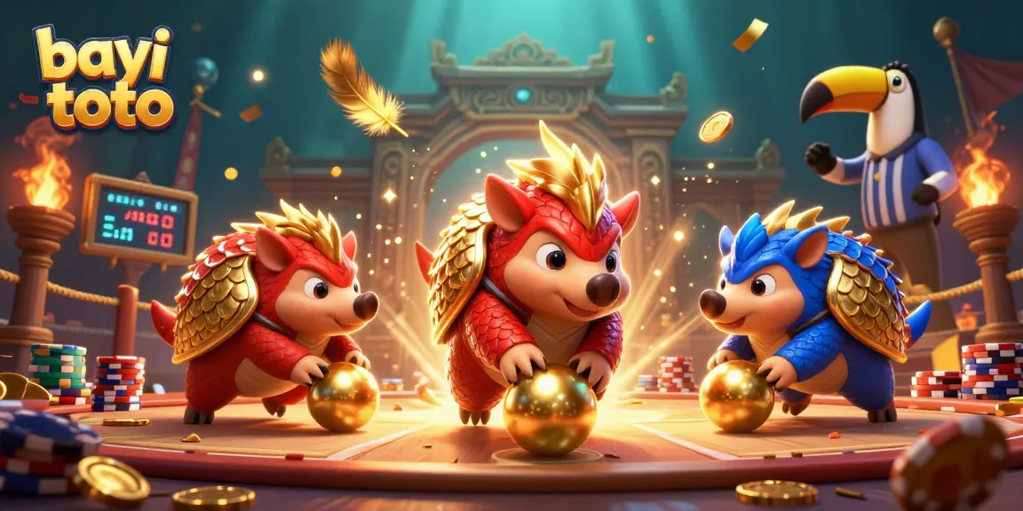 Experience excitement with bayi toto as rival pangolins battle in a vibrant casino scene.