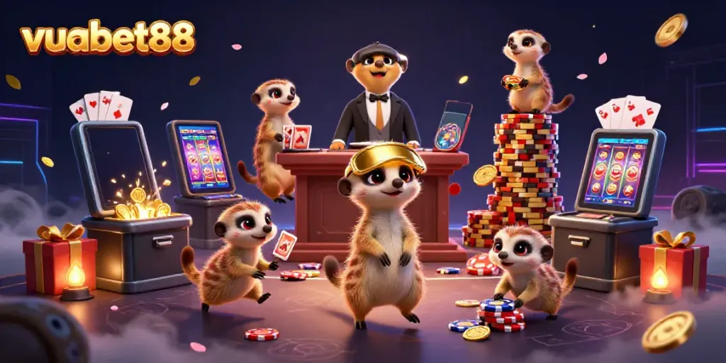 Experience the excitement of vuabet88 with meerkats running a vibrant casino operation filled with action-packed games.