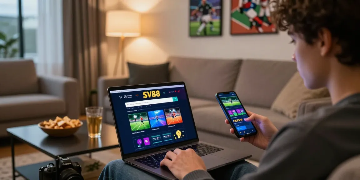 Engaging scene of SV88 đăng nhập with user on laptop in cozy living room setting