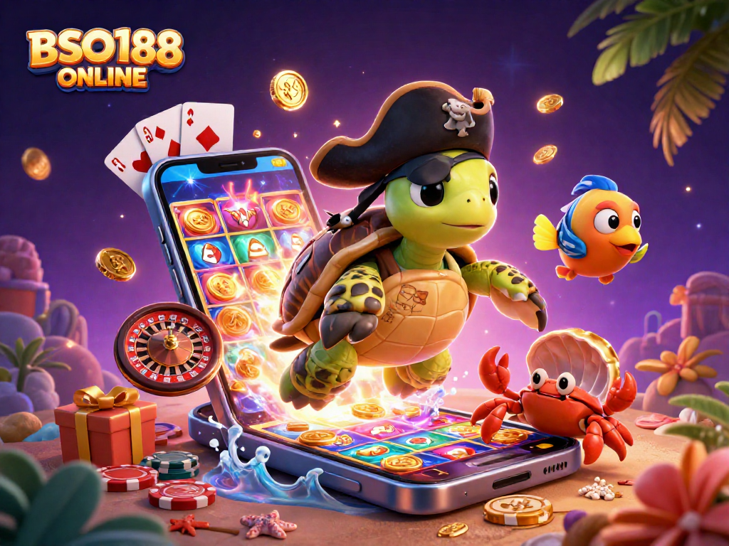 Experience thrilling gameplay with BSO188 ONLINE as the turtle, crab, and parrotfish celebrate above a treasure trove.