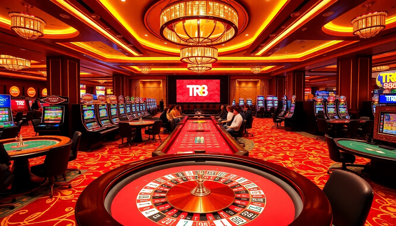 Players enjoying various games at the TR 88 casino with vibrant tables and slot machines.