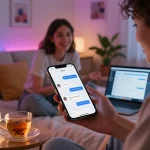 Engaging discussion on free ai sex chat displayed on a smartphone in a cozy bedroom atmosphere.