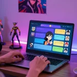 Engaging in ai ecchi chat with vibrant character interface and cozy room setup.