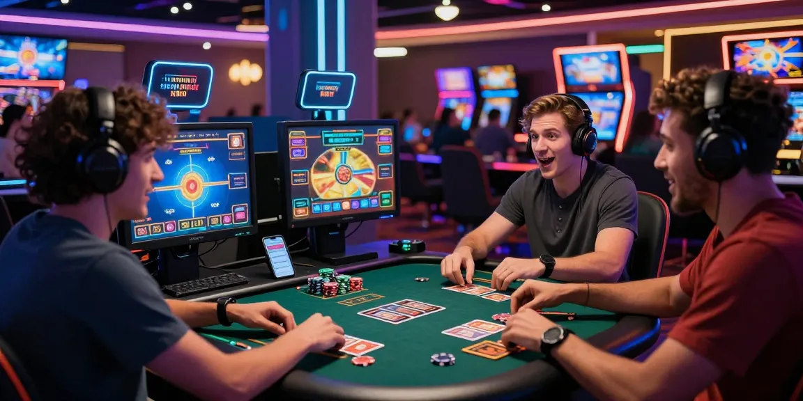 Credit card casinos UK players enjoying a vibrant online gaming experience with high-definition screens and dynamic casino atmosphere.
