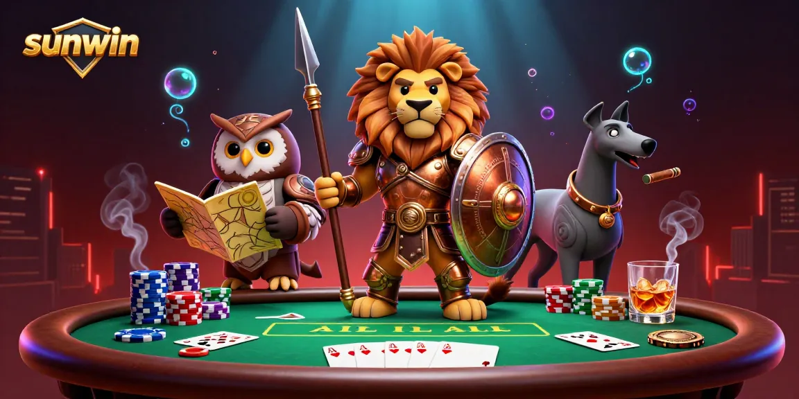 Experience thrilling gameplay with sunwin at a vibrant poker table in this lively illustration.