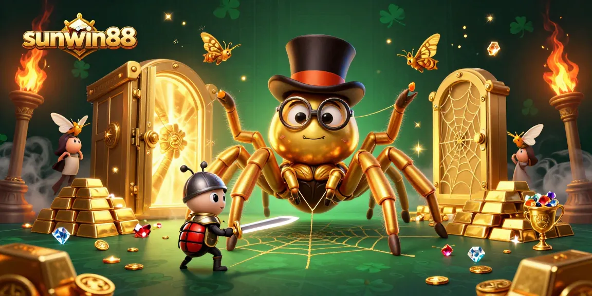 Experience thrilling gameplay at sunwin88, where a brave beetle knight faces off against a golden tarantula in the casino.